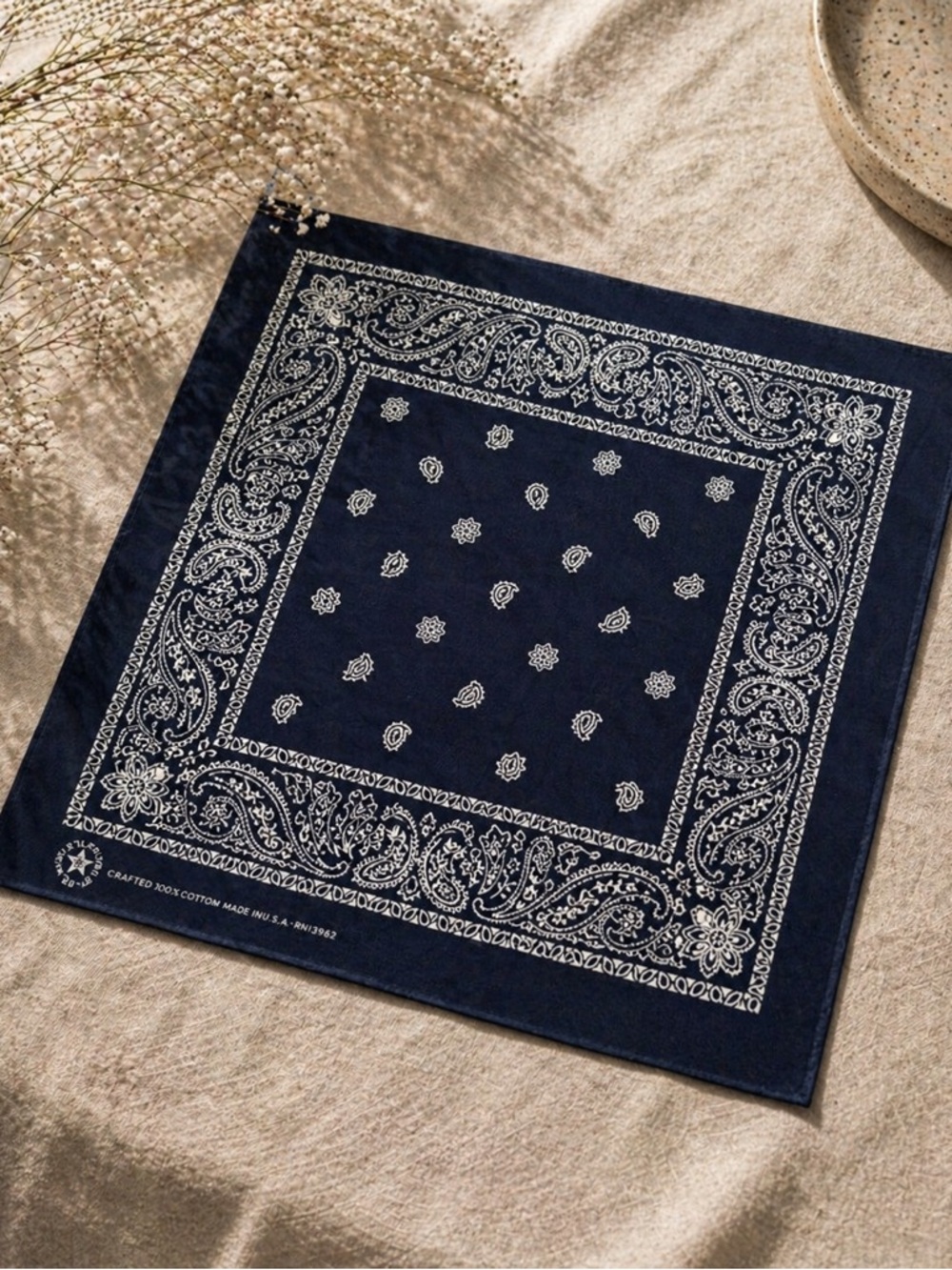 Vintage USA Navy Paisley Bandana, 100% Cotton, Made in USA RN13962